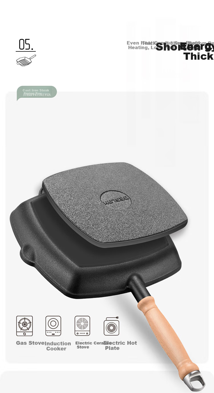 DES LON (DESLON) Enamel Steak Pan, Non-Coated Non-Stick, Household Flat-Bottom Griddle, for Grilling Eggs, Burgers, And Western Cuisine 10