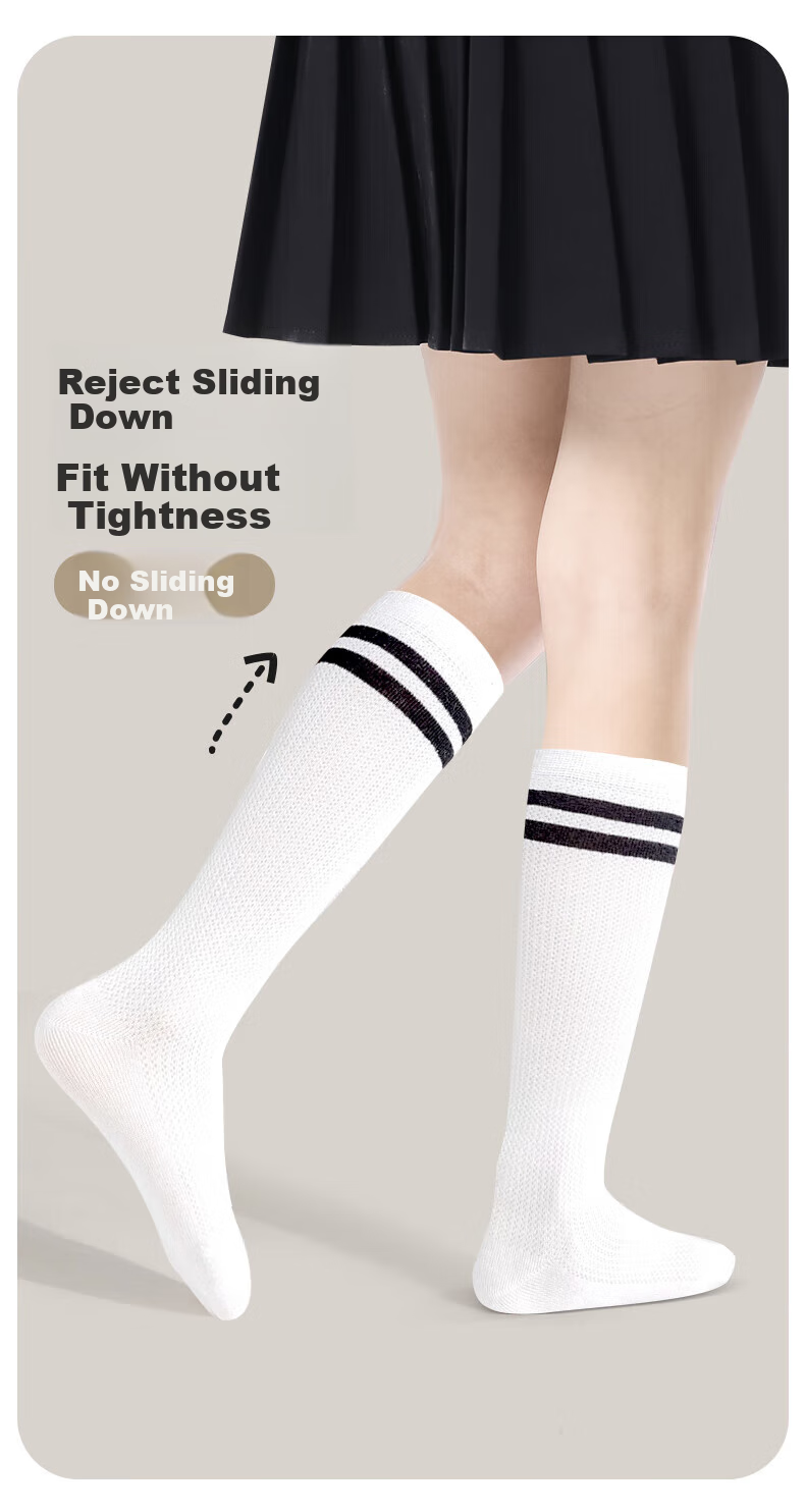 Babi Children's Mid-Calf Socks for Girls, Thin Mesh Long Socks, Spring And Autumn Half-Calf Socks, Kids' Cotton Socks, Preppy Style 7