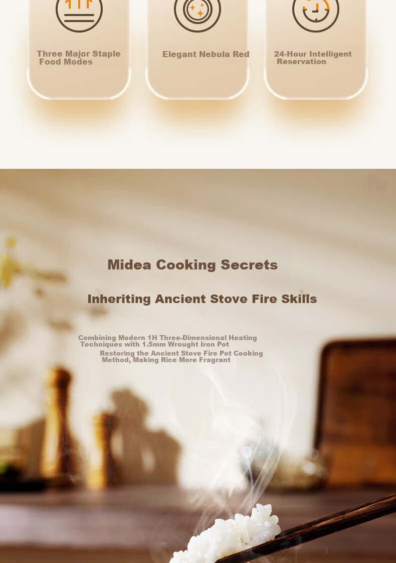 Midea Chiyang Pure Titanium 0 Coating Rice Cooker, 4L Household Capacity for 3-4 People, IH Dual Heating Source, Cooks Millet Porridge, Electromagnetic Heating Titanium Pot Series EFB4028H Official Brand 2