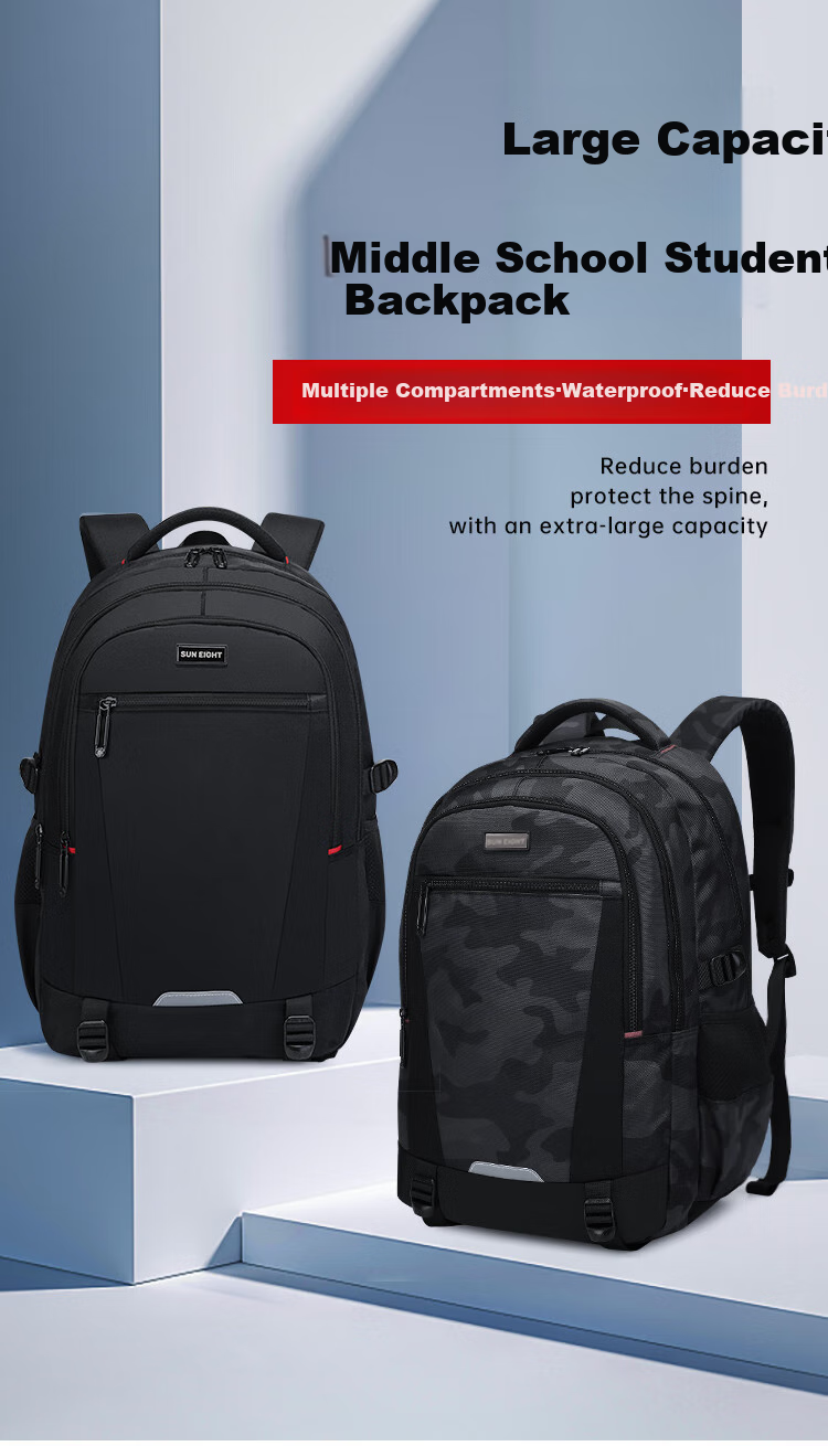YANGGUANGBADIAN Backpack for Middle School Boys, Lightweight High School And College Students Large Capacity Water-Resistant Travel Backpack Black 1