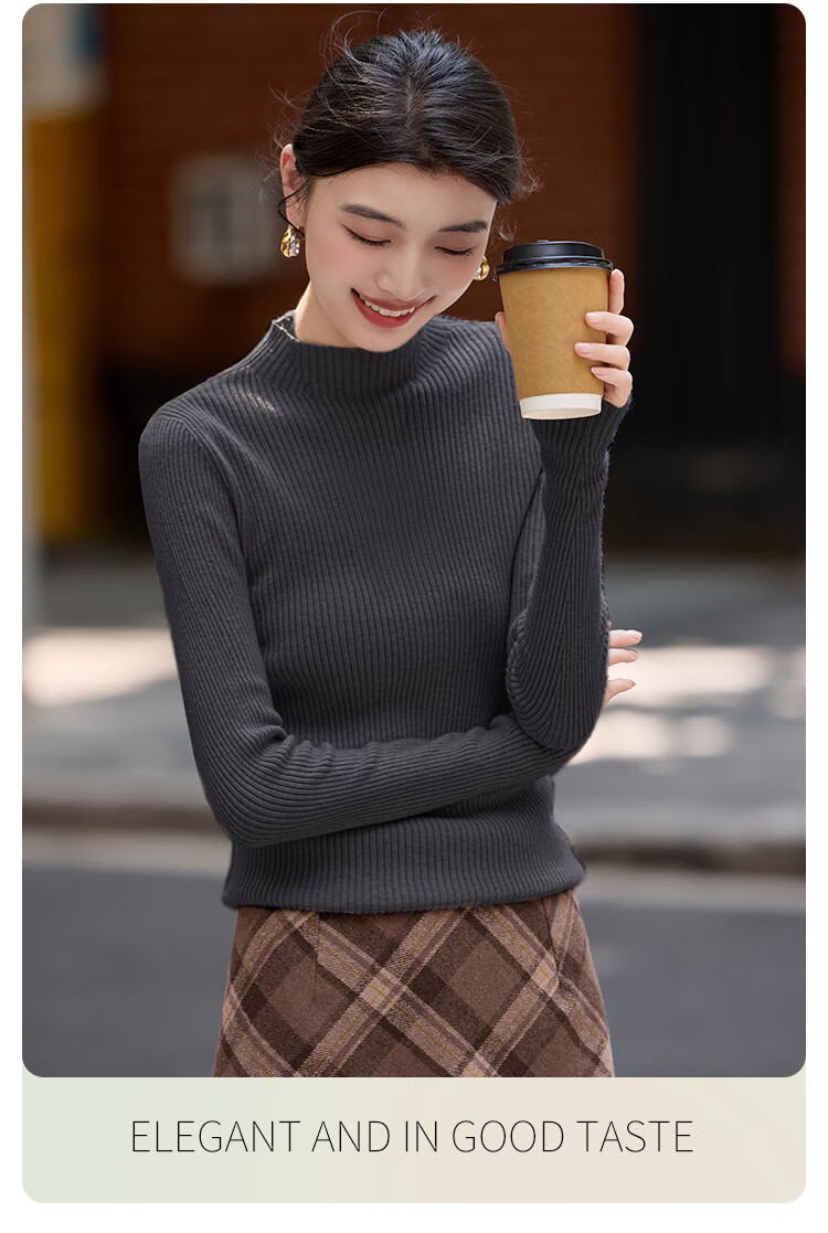 Bailuyu Simple Half Turtleneck Ribbed Knit Sweater 25 Autumn Winter New Wool Soft Sweater Women Dark Gray M 18
