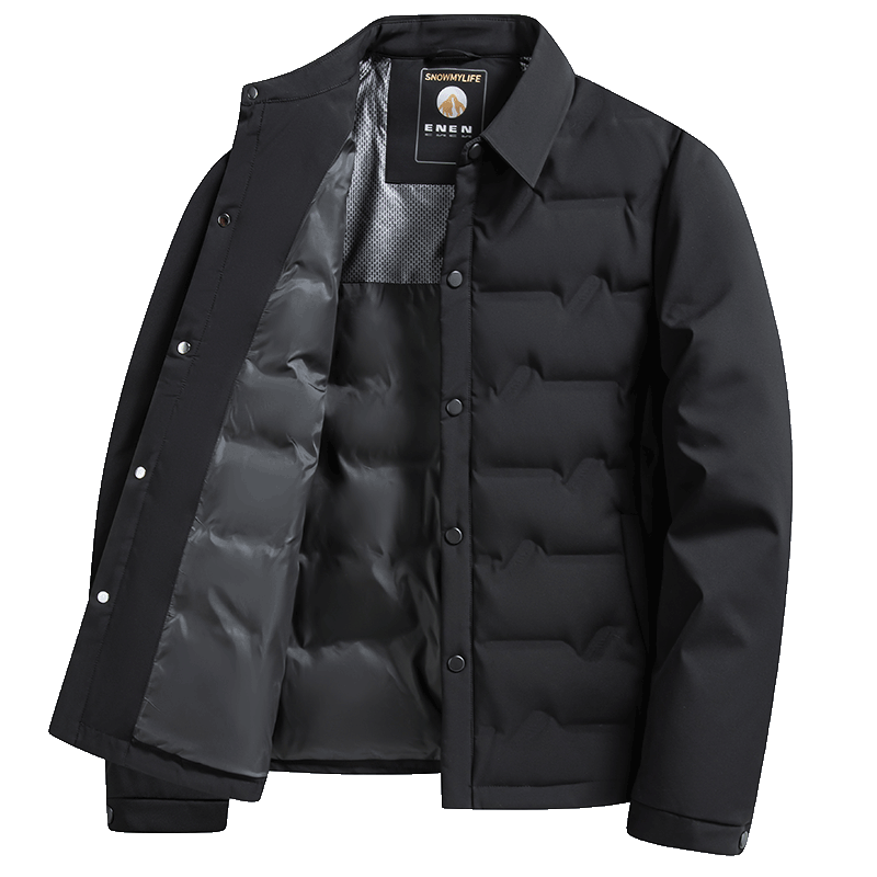 SNOWFLYING Men's Autumn Winter Lightweight Short Down Jacket Turn-Down Collar Business Casual 90% Down Warm Cold-Resistant Coat