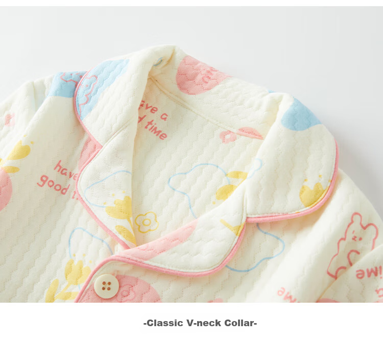 DEESHA 280G Three-Layer Quilted Warmth Retention Girls' Cardigan Thickened Homewear Set Pink Floral 120 11
