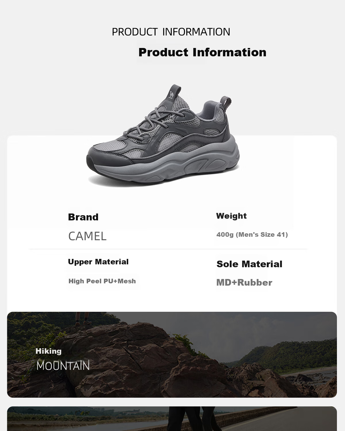 CAMEL Outdoor Casual Shoes, Thick-Soled Dad Sneakers, Men's Sports Shoes, Fashionable Versatile Height-Increasing Comfortable F15B693027 41 8