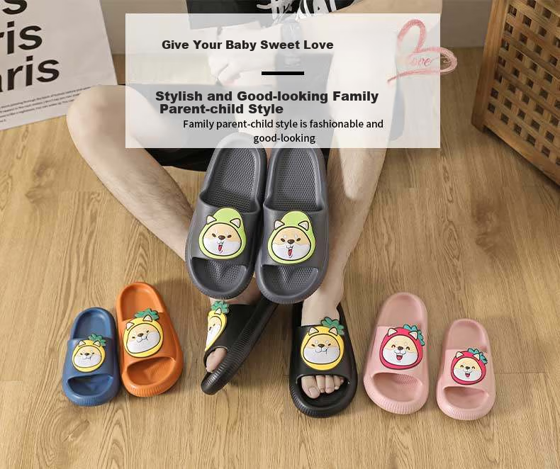Huameijianbu Cartoon Dog Parent-Child Bathroom Indoor And Outdoor Wear Soft Elastic Slippers Children's Style HM901817 Pink Size 190 1