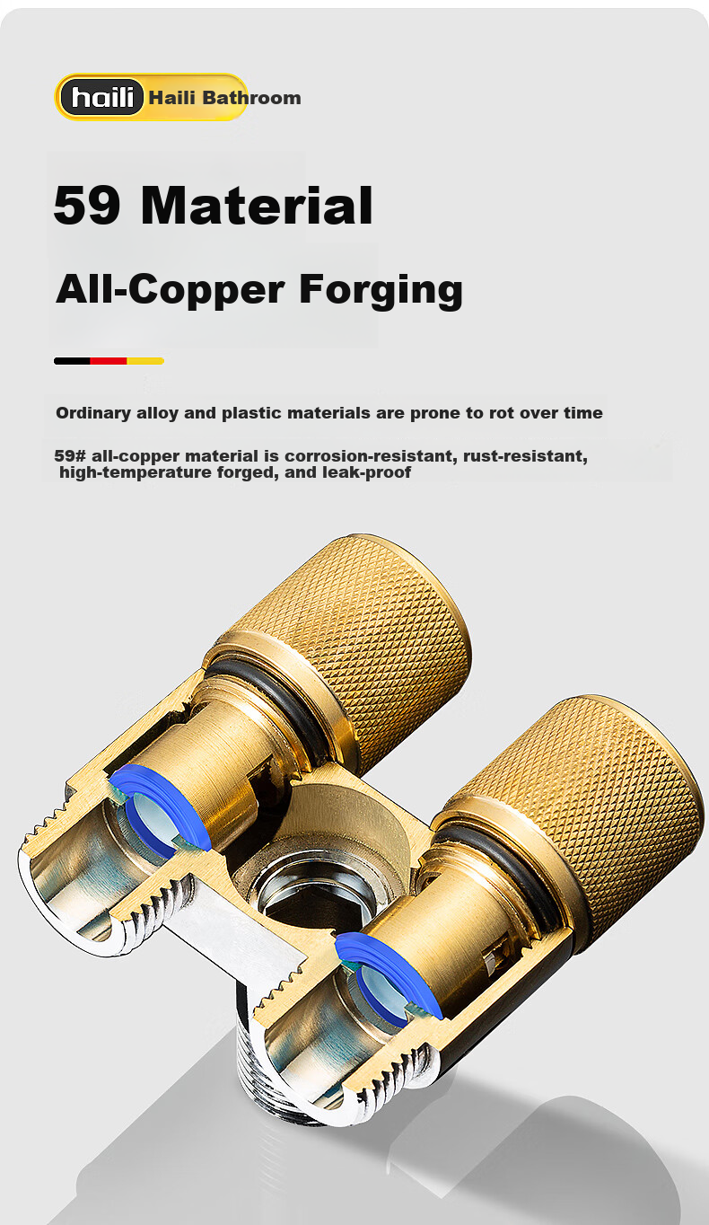 Haili Copper One-In Three-Way Angle Valve with Dual Control for Washing Machine Faucet, Detachable Water Stopper, 4/6 Points B22Q 3
