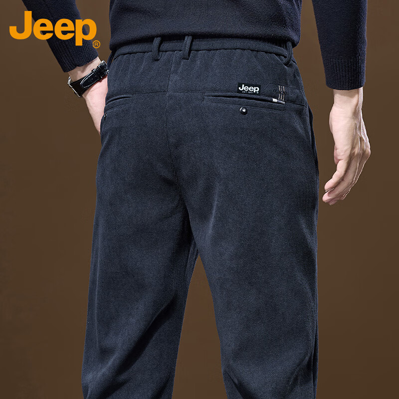 JEEP Men's Casual Corduroy Straight Loose Fit Pants Autumn Winter Sports Trousers Navy Blue 36