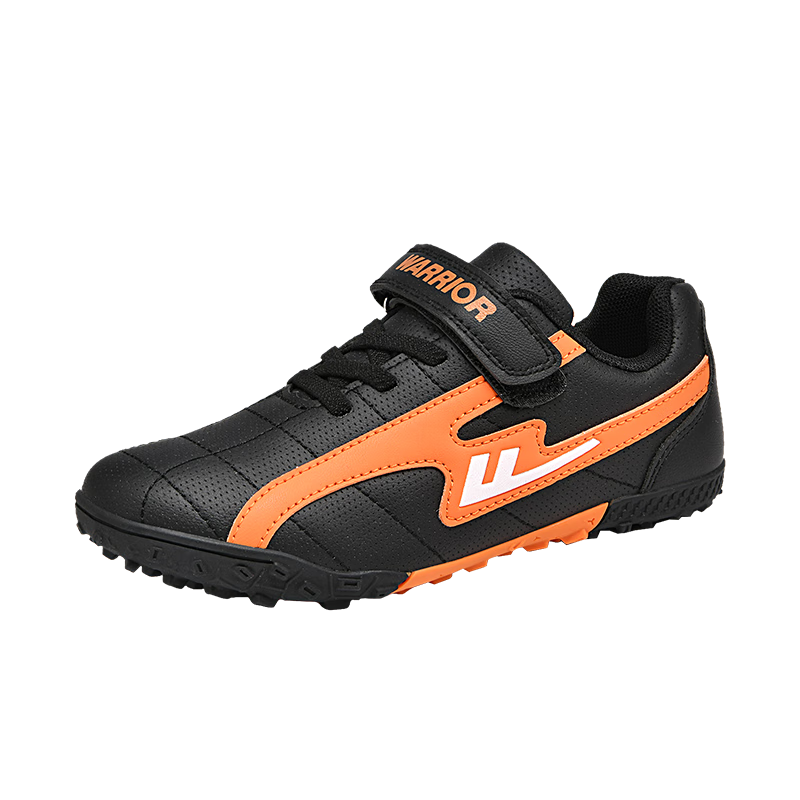 Huili Soccer Shoes with TF Turf Studs And Velcro, Slip-On Design for Men, Women, Children And Students, Suitable for School Fields And Lawns, Model 595, Black And Orange, Size 38