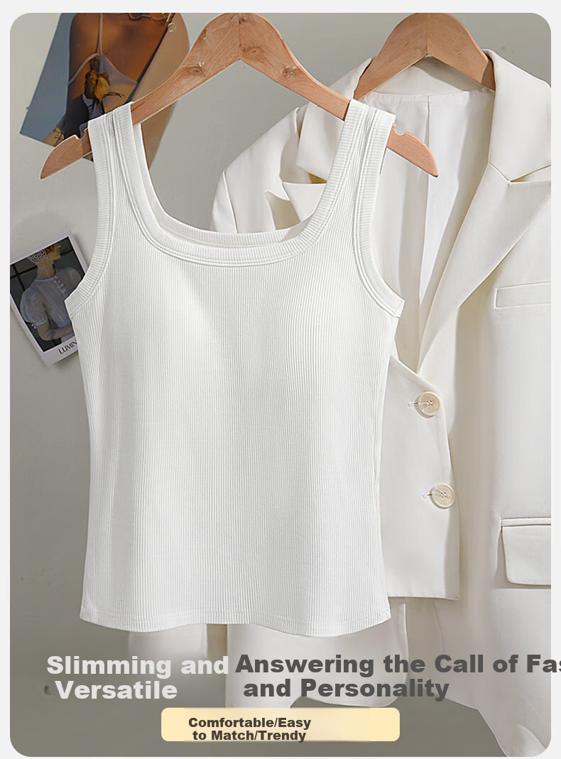 BOPRUIEY Women's Camisole Tank Top with Built-In Bra Pads, Thin Summer Undershirt, Sleeveless Sports Bralette for Layering Or Outer Wear 3