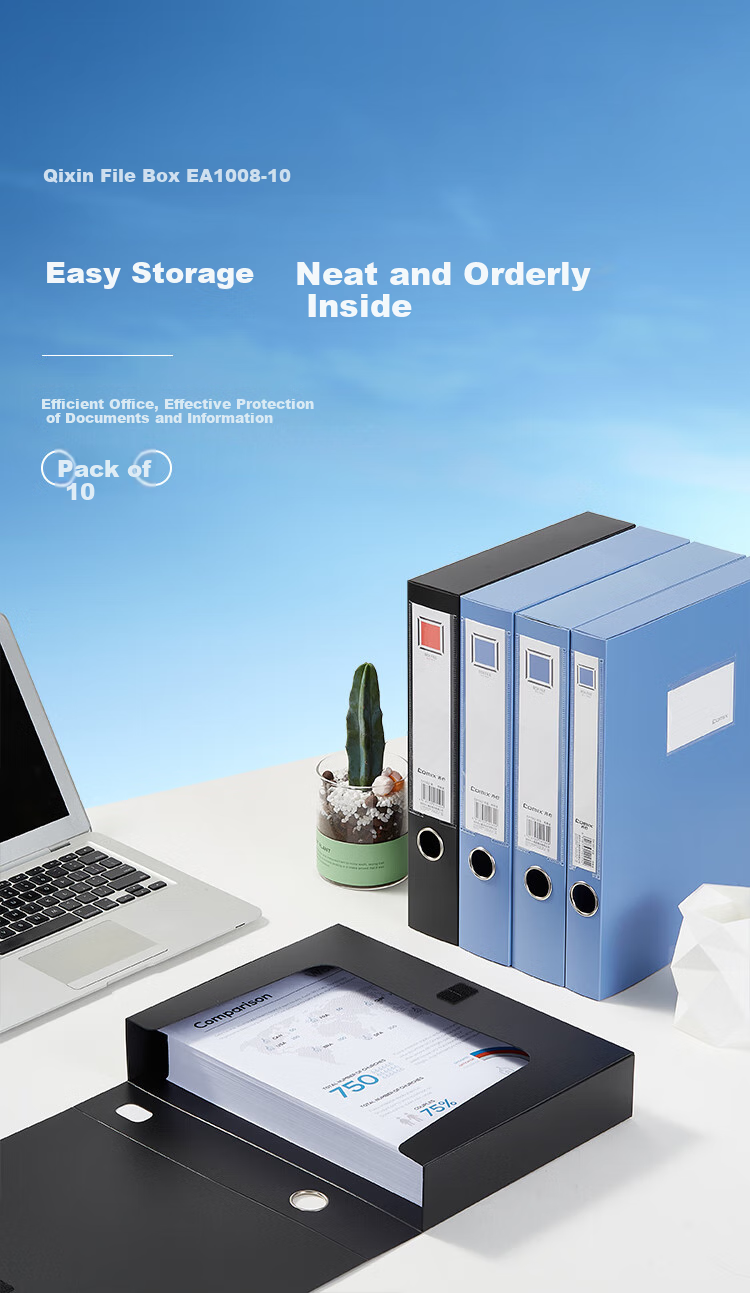 COMIX Set of 10, 55mm Thick File Box/A4 Document Box/Durable Adhesive Storage Box, Financial Record Organizer, Blue EA1008-10 1