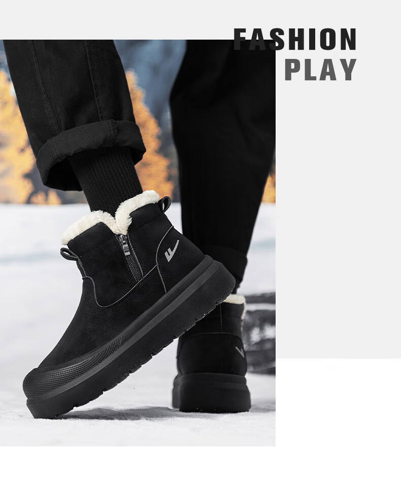 Warrior Men's Snow Boots 2025 Autumn Winter New Men's Cotton Shoes Fleece Lined Thickened Warm Casual Shoes Black 39 16