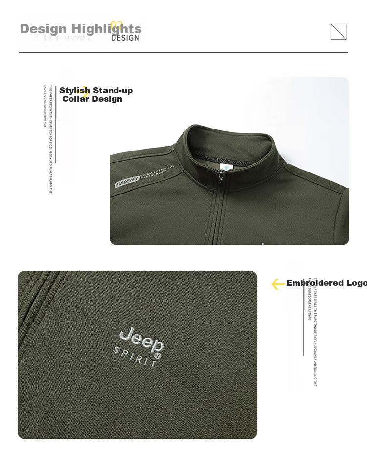 JEEP SPIRIT Stand-Collar Sweatshirt for Men, Autumn And Winter New Style Pullover Zip-Up Inner Layer Base Shirt 2588 Army Green 4XL 4
