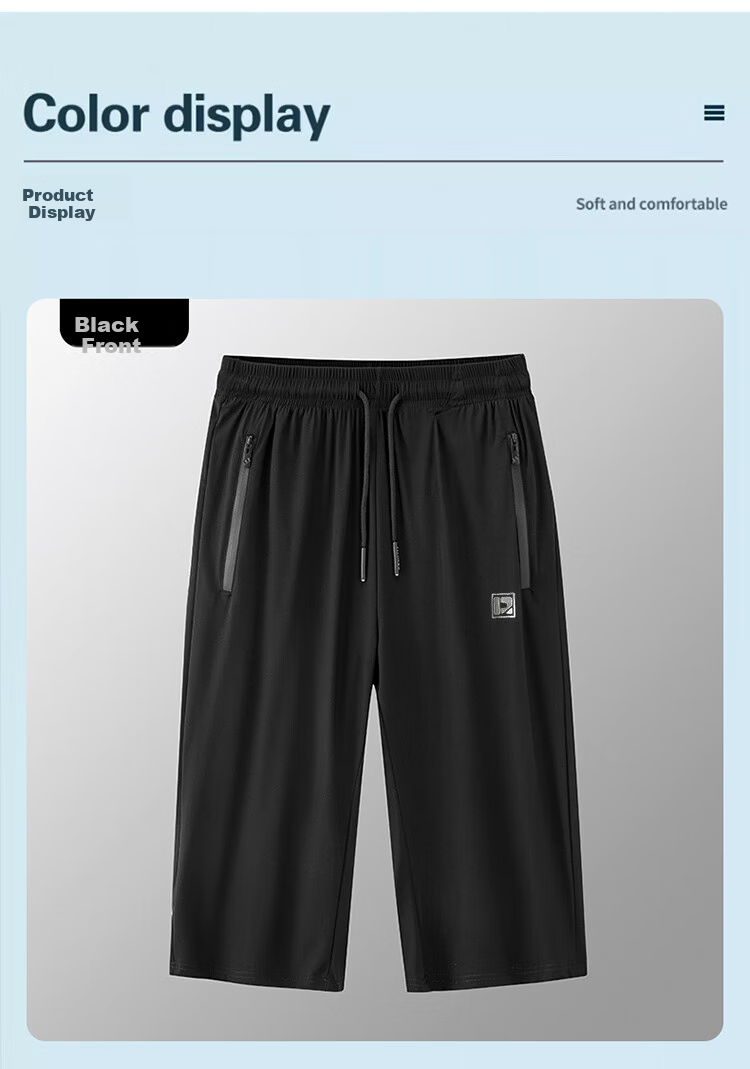 ROMON Casual Shorts for Men, Summer Ice Silk Three-Quarter Length Pants, Sports Thin Quick-Dry Trousers for Men, DK79 Gray, 2XL 3