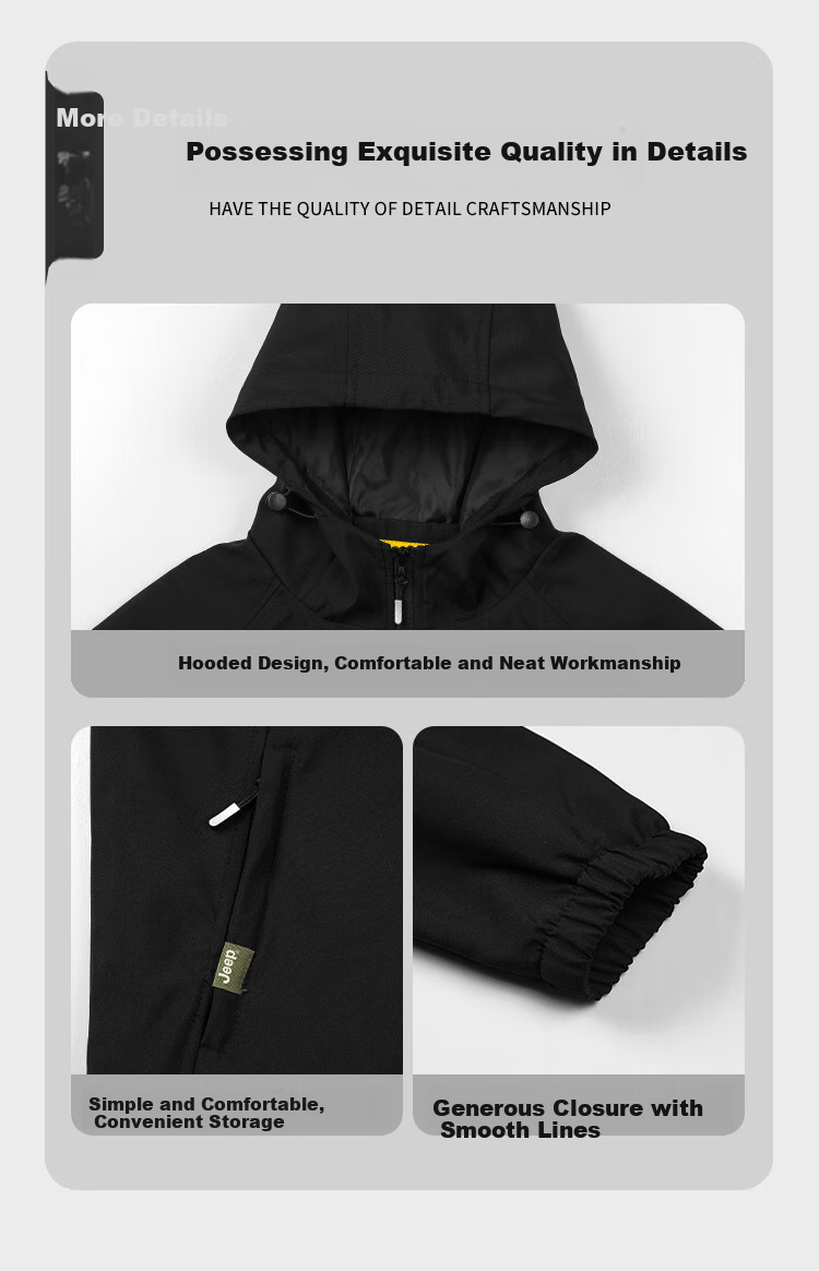 JEEP Spring And Autumn New Men's Jacket, Sporty Trendy Fashion Casual Hooded Versatile Jacket for Men, Black, XL 2