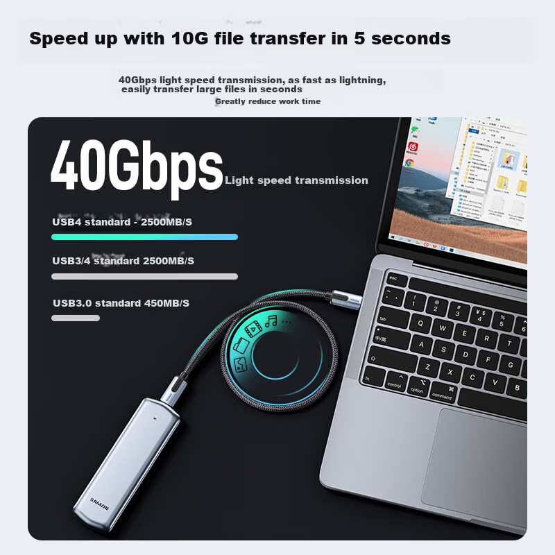 Кабель SAMZHE USB4 Type-C 1.5м, 240W, Черный