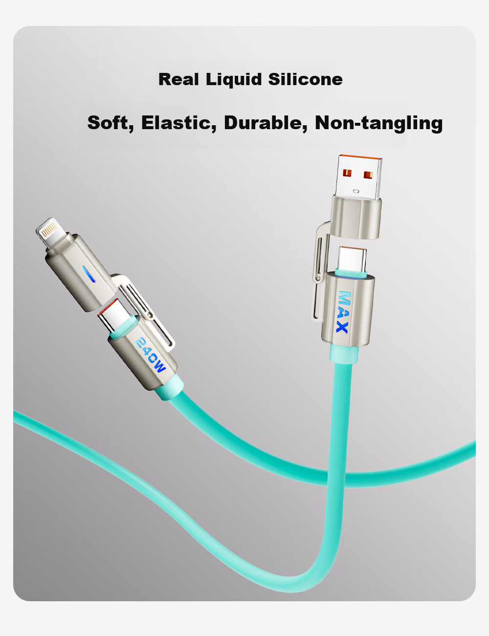 Beimo MAX Car-Specific Data Cable, 240W Four-In Fast Charging Liquid Silicone Wire, Suitable for IPhone 18/17 Pro Max, Apple/Huawei/Xiaomi Phones, 1.5 Meters, Blue 2