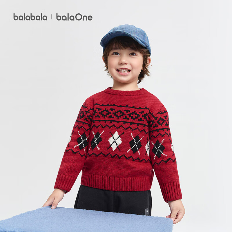 Balabala Kids Sweater 2025 New Winter Girls Fair Isle Knit Round Neck Fashion Top Comfortable Trendy
