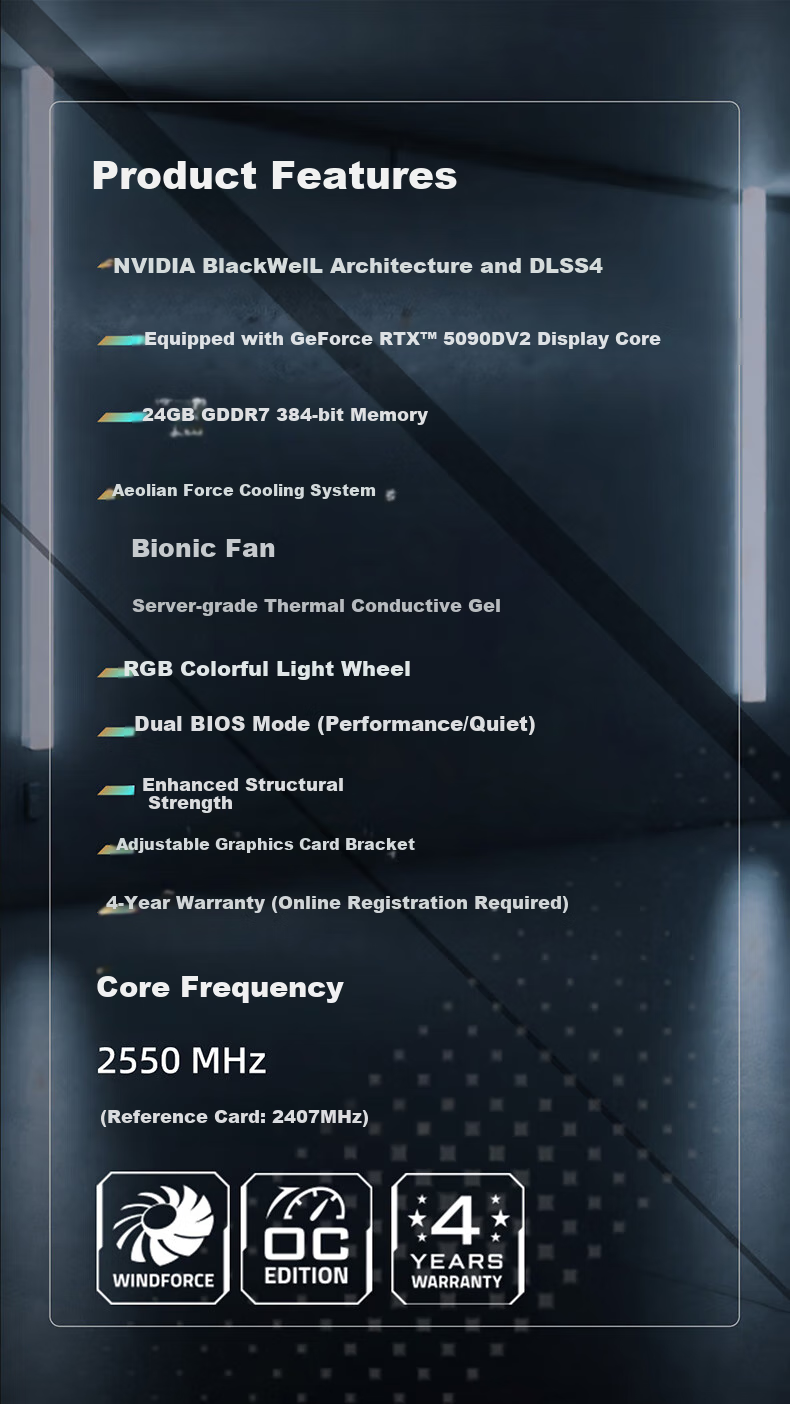 GIGABYTE 5090 D v2 Graphics Card, GeForce RTX 5090 D v2 Gaming 24G DLSS4 E-Sports Gaming Design AI [4-Year Warranty with Registration] 5