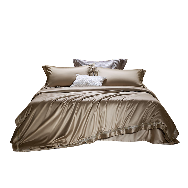 Luolai Home Textiles 140-Thread Count Pure Cotton Pima Long-Staple Cotton Four-Piece Luxury Bedding Set High-End Sheet Duvet Cover Bed Linen Gold 220*250cm