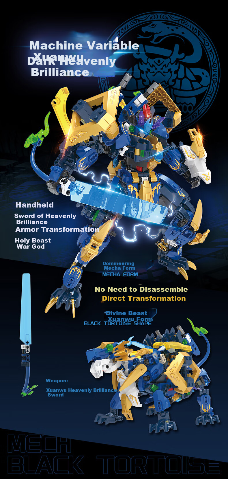 F5 Qinglong Transforming Mecha Model Building Blocks, Assembly Robot Gundam Toy, Birthday Gift for Boys And Girls 7
