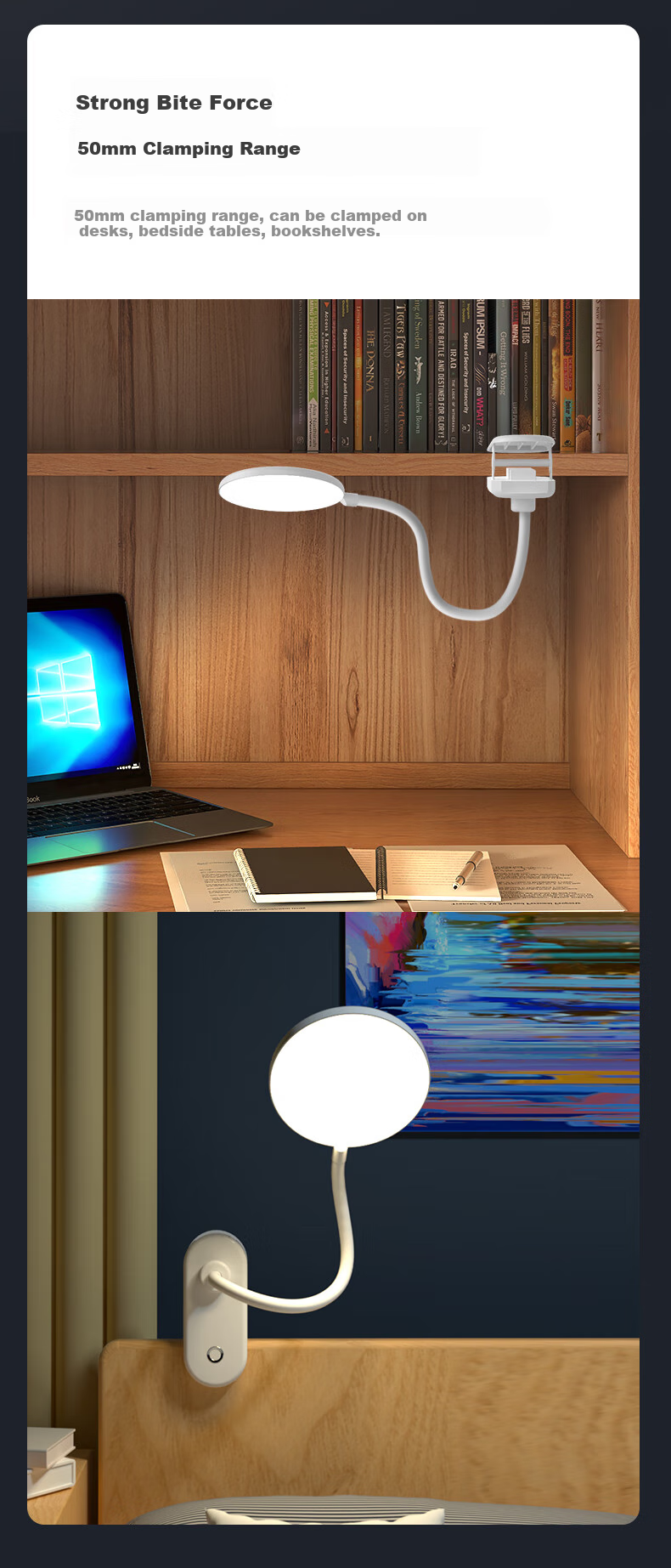 Haoshili Rechargeable Desk Lamp for Children, Students' Dormitory, Bedroom, Office, Work, Study, Reading, LED Bedside Lamp Clip-On Light 11