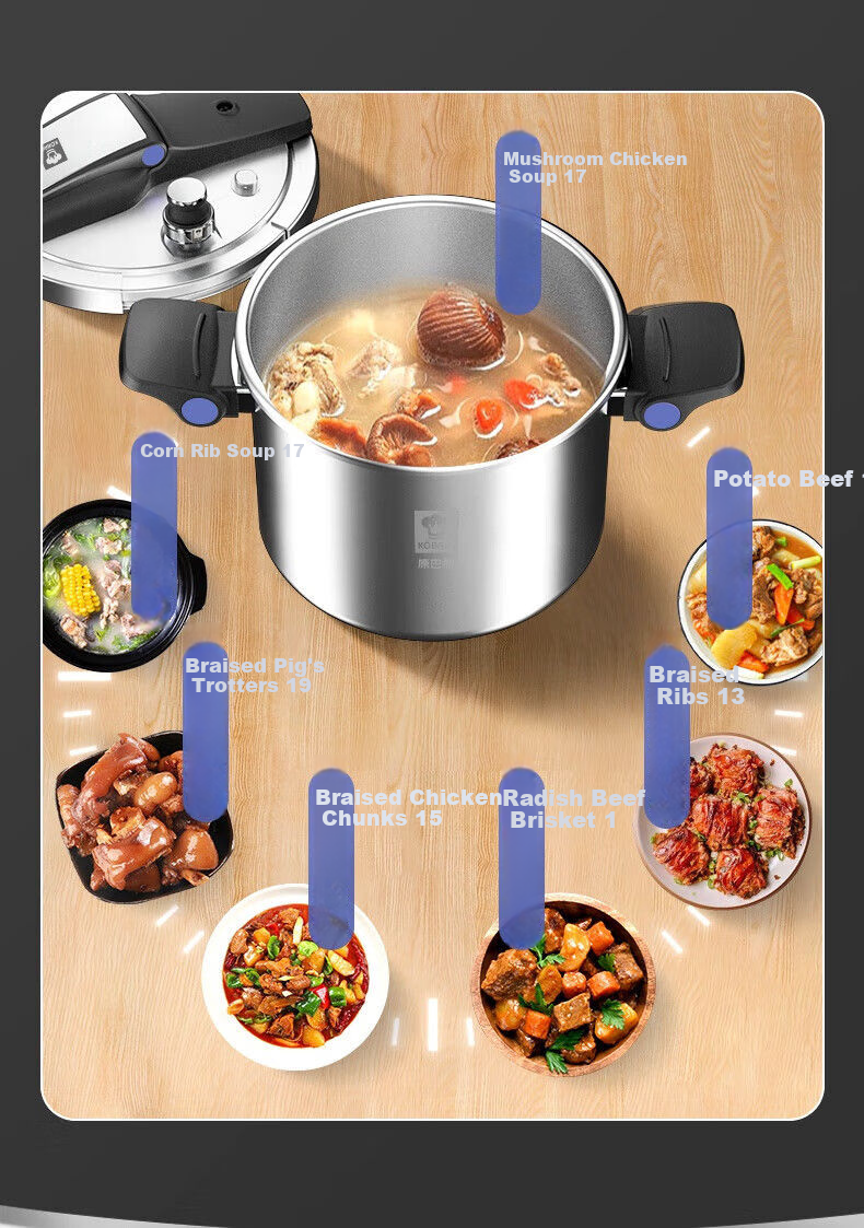 KOBACH German-Style Pressure Cooker, 304 Stainless Steel, Multi-Layer Explosion-Proof, One-Handed Opening And Closing, Foldable, Can Stand Or Be Placed in Dishwasher 10