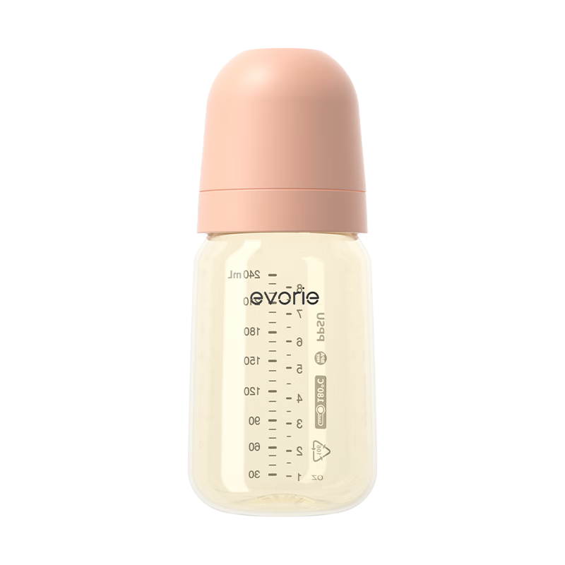 Evorie Premium Series Wide Neck Newborn Baby Bottle PPSU 240ml Smoke Pink Orange (3-6 Months)