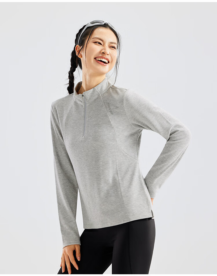 Pioneer Camp Women's Lightweight Fleece Pullover Outdoor Half-Zip Slim Fit Long Sleeve T-Shirt with Fleece Lined Stand Collar Sweatshirt Base Layer 8