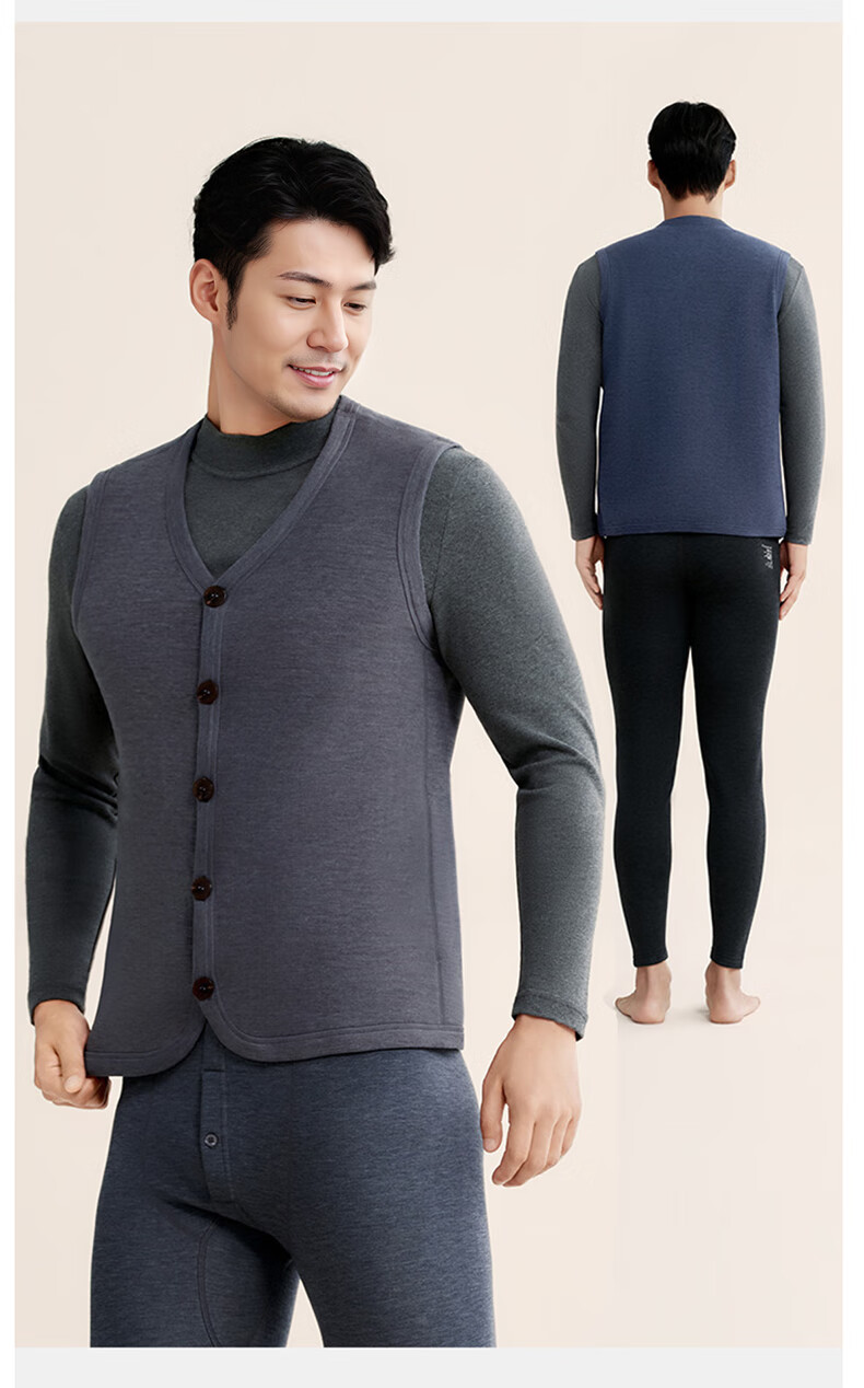 Bejirog Men's Thermal Vest Middle-aged and Elderly Fleece Lined Thickened Sleeveless Lamb Wool Inner and Outer Wear Waistcoat 9