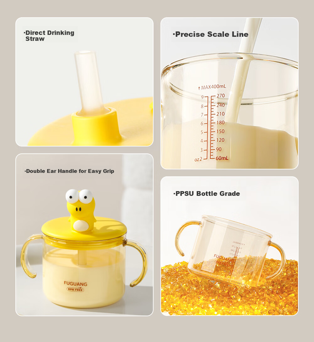 FGA Fuguang Children's Milk Cup with Handle And Scale, Direct Drinking Water Bottle for Babies, PPSU Straw Cup for Learning to Drink 5