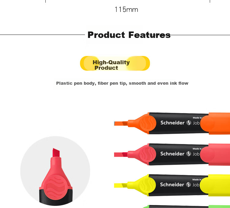 Schneider Large Capacity Highlighter Marking Pen for Colorful Highlighting And Note-Taking, Essential Office Supplies, 1-5mm Classic 4-Color Set 1550 5