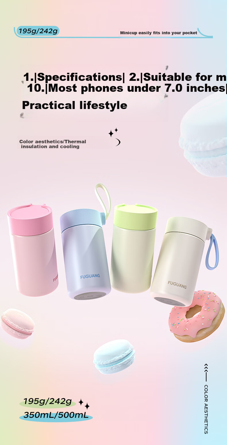 Fuguang Xinran Series, Insulated Mug, 316 Stainless Steel Water Bottle, Student Thermos Cup, Portable Tea Infuser Mug for Men And Women, Outdoor Use 2