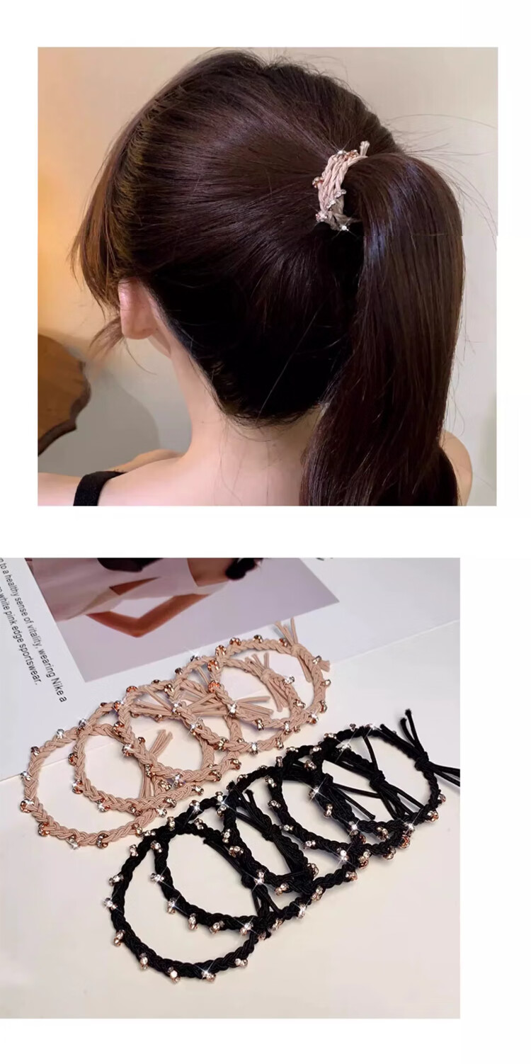 LiQing Rhinestone Braided Hair Ties [5 Mixed Colors] High Elastic Durable Luxury Leather Hair Bands Hair Accessories 5