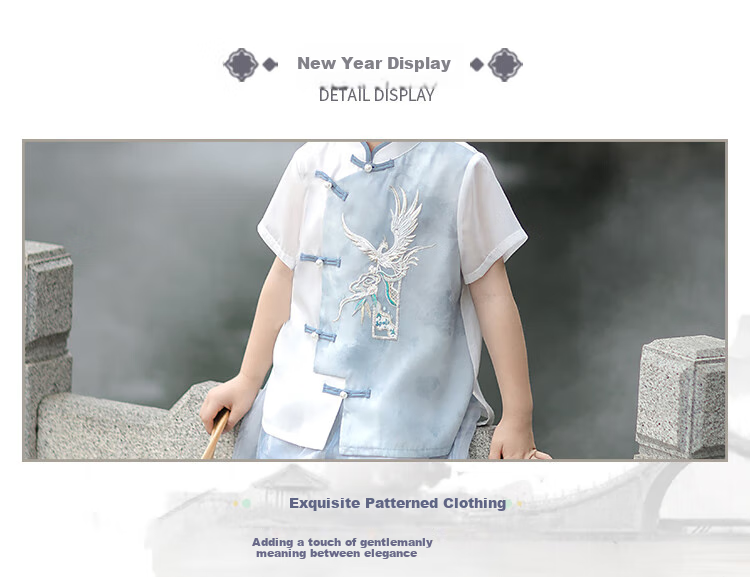 Qibo Hanfu Boys' Spring And Autumn Children's New Chinese-Style National Fashion Ancient Style Tang Suit, Hongying Long Sleeve (Top Only), Size 130 7