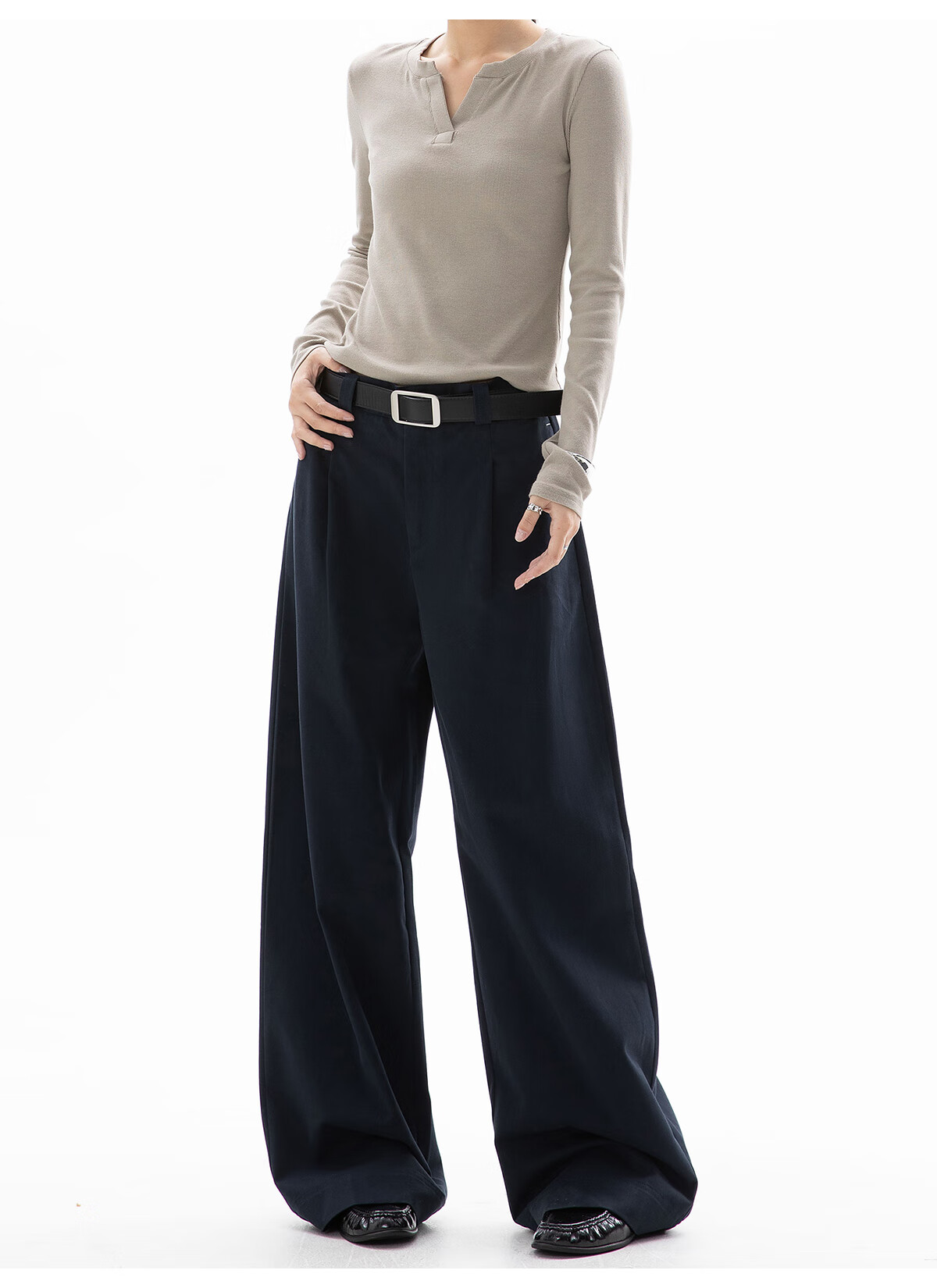 ICH MODE Women's American Style Straight-Leg Dress Pants Autumn Winter New Loose Wide-Leg Suit Trousers Casual Khaki Pants Khaki M 25
