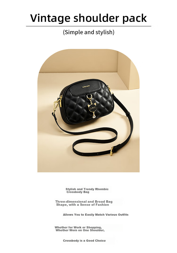 Aokang Women's Handbag, Trendy Cowhide Quilted Small Square Bag, Light Luxury Crossbody Shoulder Bag, Birthday And 520 Gift for Girlfriend 2