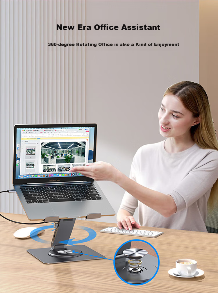 Hanzichen Laptop Stand with 12-Port Type-C Hub, Dual 4K 60Hz HD Screen Mirroring, PD100W Power Supply, USB3.1 Data Transfer, Gigabit Ethernet Port, Aluminum Alloy Vertical Stand 7