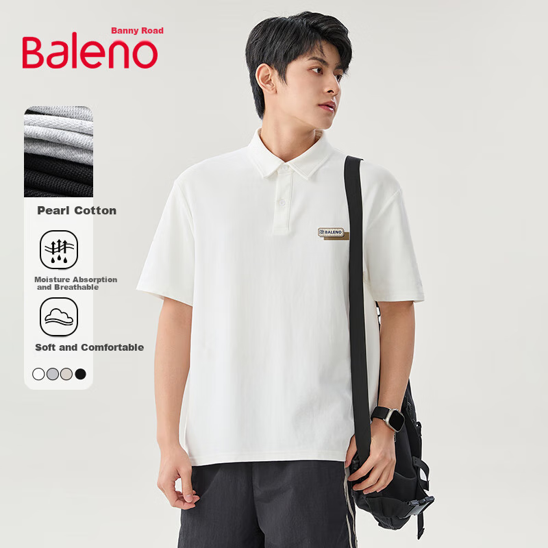 Baleno Short-Sleeve Polo Shirt for Men, Summer Casual Loose T-Shirt, Retro Versatile Five-Sleeve Top, Men's Clothing
