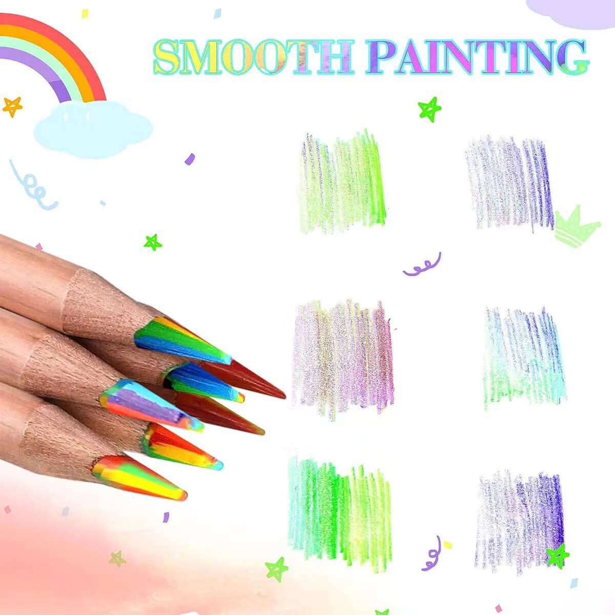 Shushan Rainbow Pencil Multi-Color Marker Pen Colorful Rainbow Pencil Colored Pencil Ins Style Journal Pen DIY Multi-Color All-in-One Drawing Natural Wood Rainbow Core Pencils 10-Pack 4