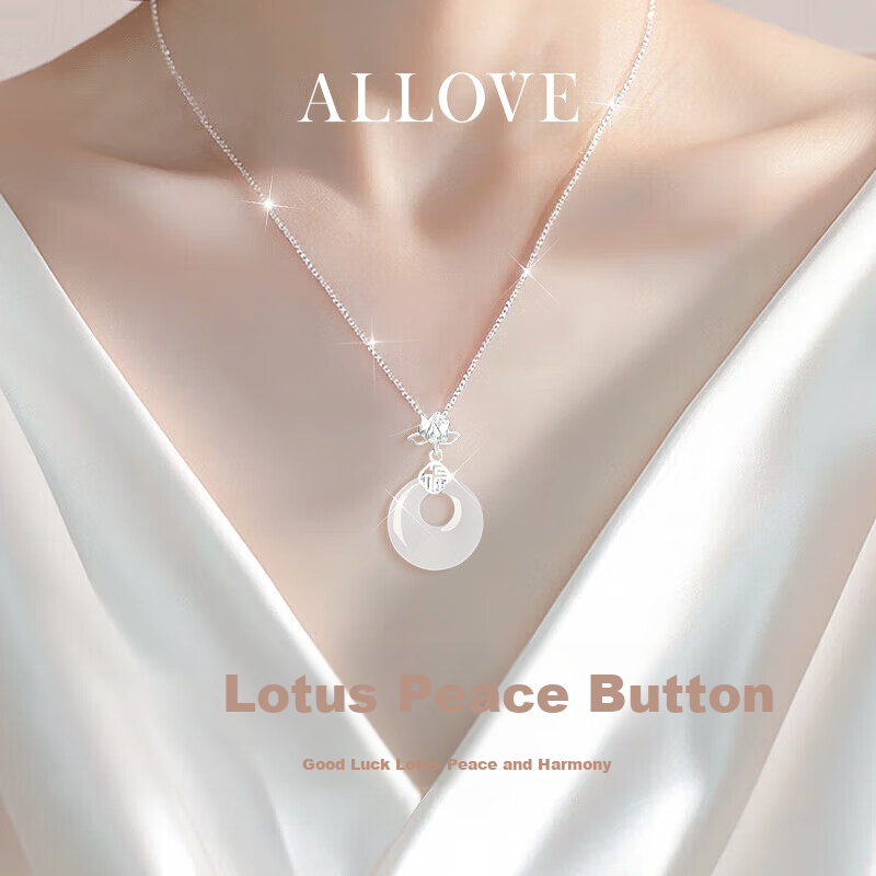 ALLOVE Lotus Peace Buckle Necklace for Women, 925 Silver Pendant Collarbone Chain, Birthday Gift for Girlfriend Or Wife