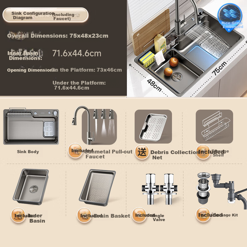 ARROW Treasure Basin Pro, Large Single Sink, 304 Stainless Steel Vegetable Washing Basin, Nano [Renovation Subsidy 15%]