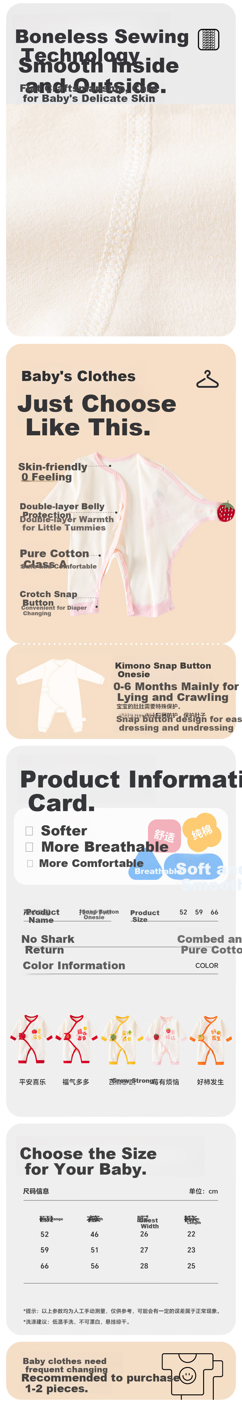 Babyprints Infant Romper, Newborn Long-Sleeve All-Season Underwear, Class A Pure Cotton Onesie, Belly-Protecting Clothing, Full Moon Outfit, Meifan 59 3