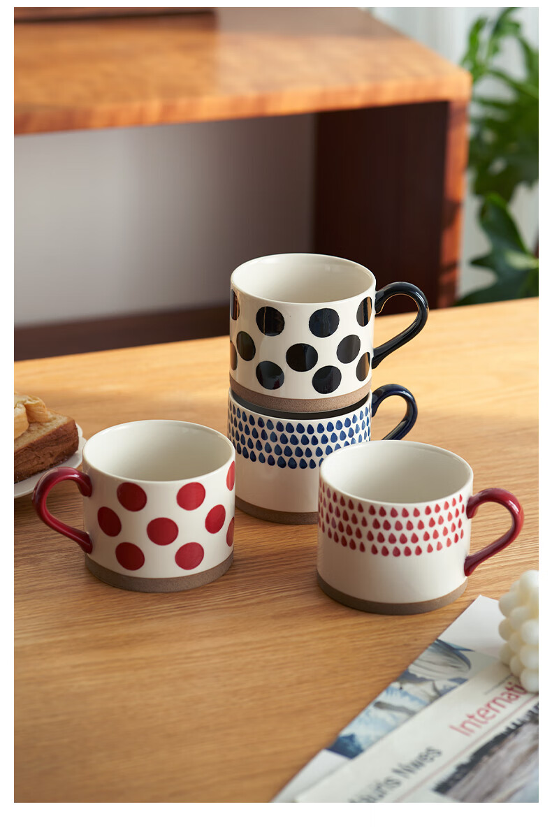 Siyue Ceramic Mug Home Breakfast Cup High-Value Red Striped Coffee Cup 450ml 4