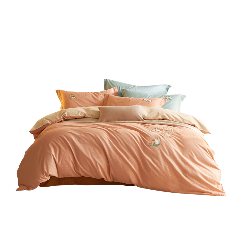 Luolai Home Textiles Cotton Thickened Brushed Four-Piece Winter Velvet Quilt Cover Bed Sheet Set Pink 200*230cm