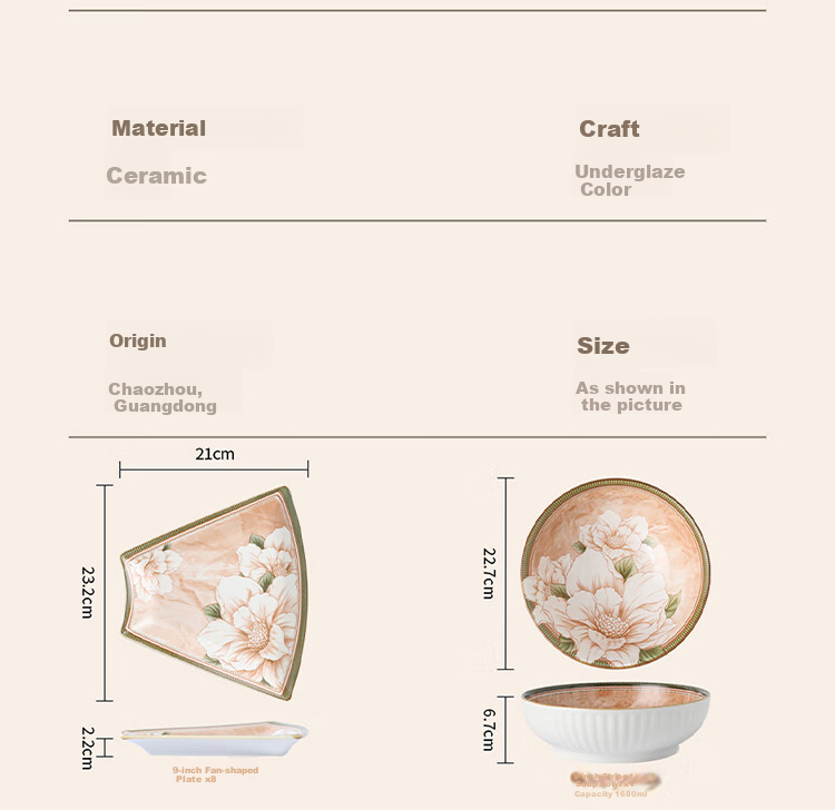 CERAMICS Family Reunion Plate Set, Round Table Plates, Home Dining Utensils, Complete Set of Plates, 9-Piece Camellia Gift Box Set for Mid-Autumn Festival 13