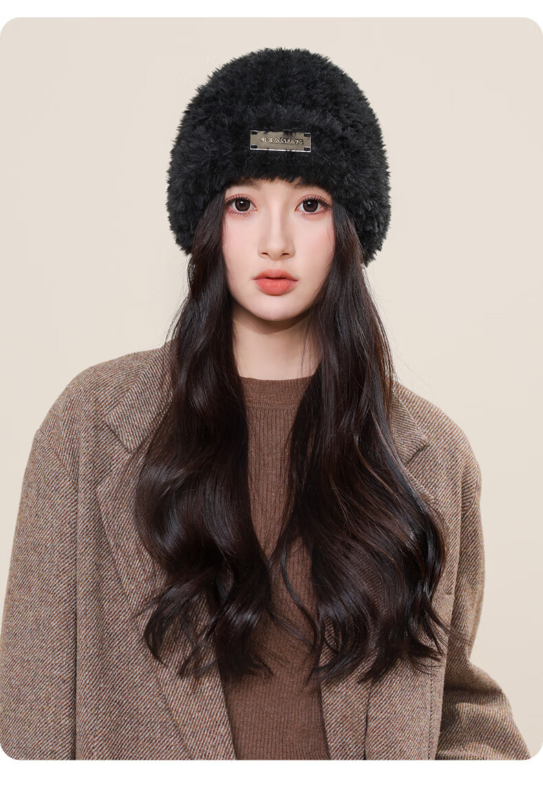 CARTELO Women's Autumn Winter Plush Knit Hat Woolen Hat Large Head Circumference Slim Face Cold Weather Warm Ear Protection Cap 6