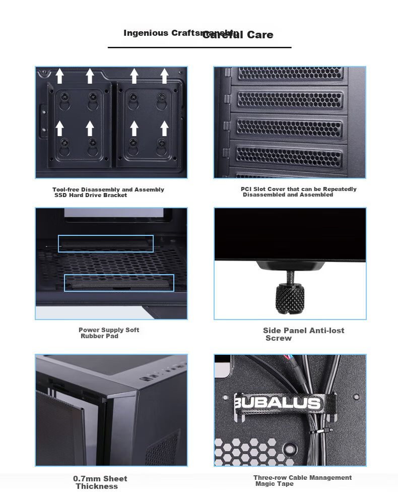 BUBALUS Guardian S301 Black Computer Desktop Case (Top And Front Dual 360mm Water Cooling Positions / Supports E-ATX / Full Side Glass Panel / 12 Fan Positions) 11
