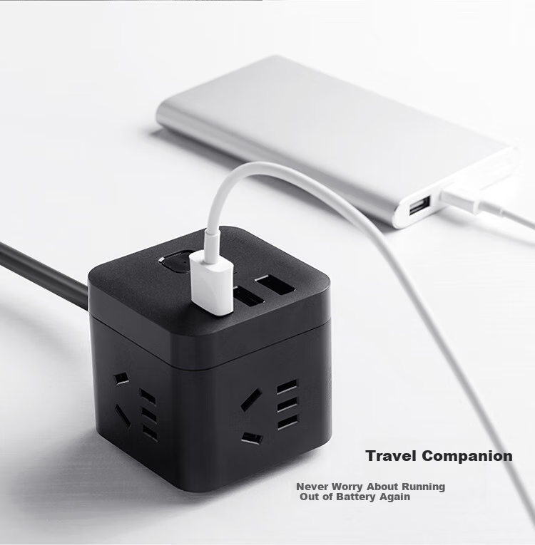 BULL Cube USB Power Strip/Extension Cord/Power Bar/Outlet Strip 3 USB Ports + 3 Sockets, 3 Meters Long, Black, GN-U303H Master Switch 3