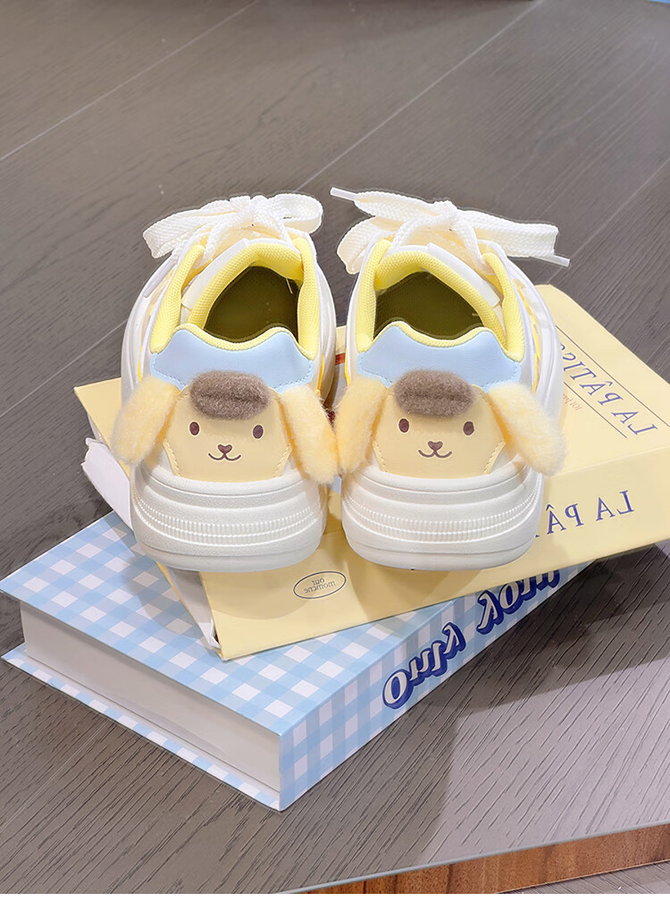 RENBEN Cute Pug Dog Big Head Shoes for Women, New Style Bread Shoes, Breathable Women's Shoes, Versatile White Sneakers, Yellow, Size 36 1