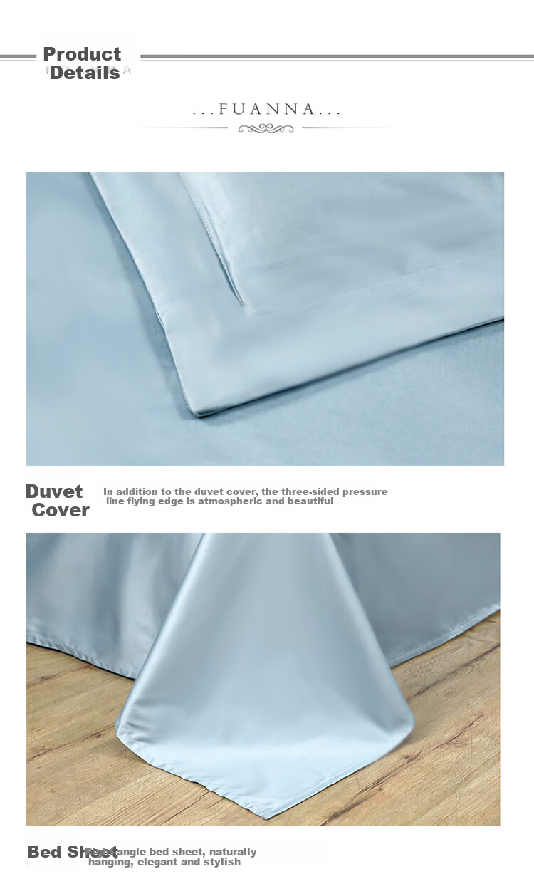 FUANNA High-End Bedding Set of Four Pieces, 120s Double-Ply Long-Staple Cotton, Class A Sateen Bedsheet Set, 203*229cm, Holy 11